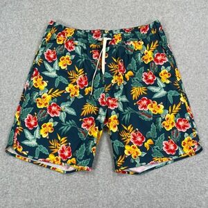 Fair Harbor Swim Trunks Mens XL Blue Yellow Floral The Anchor Board Shorts